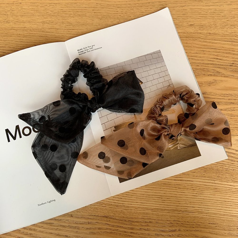 Fashion Organza Polka Dots Large Bow Scrunchies